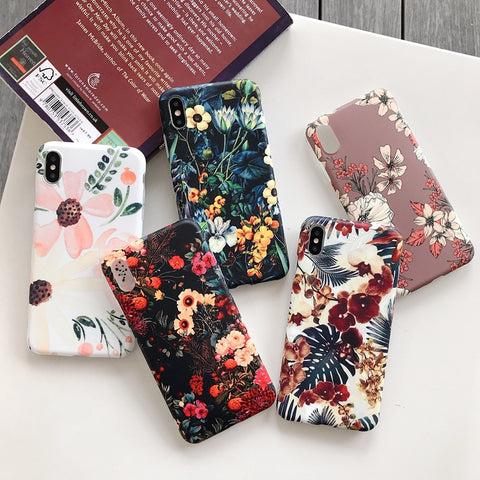 Luxury Printing Leaves Floral Case Cover For iPhone XS Max XR X Retro IMD Silicon Soft Flower Case For iPhone 8 7 Plus 6s 6 Capa