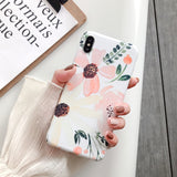 Luxury Printing Leaves Floral Case Cover For iPhone XS Max XR X Retro IMD Silicon Soft Flower Case For iPhone 8 7 Plus 6s 6 Capa