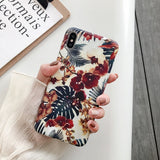 Luxury Printing Leaves Floral Case Cover For iPhone XS Max XR X Retro IMD Silicon Soft Flower Case For iPhone 8 7 Plus 6s 6 Capa