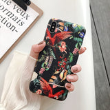 Luxury Printing Leaves Floral Case Cover For iPhone XS Max XR X Retro IMD Silicon Soft Flower Case For iPhone 8 7 Plus 6s 6 Capa