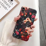 Luxury Printing Leaves Floral Case Cover For iPhone XS Max XR X Retro IMD Silicon Soft Flower Case For iPhone 8 7 Plus 6s 6 Capa