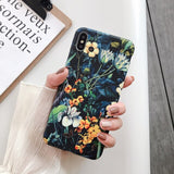 Luxury Printing Leaves Floral Case Cover For iPhone XS Max XR X Retro IMD Silicon Soft Flower Case For iPhone 8 7 Plus 6s 6 Capa