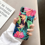 Luxury Printing Leaves Floral Case Cover For iPhone XS Max XR X Retro IMD Silicon Soft Flower Case For iPhone 8 7 Plus 6s 6 Capa