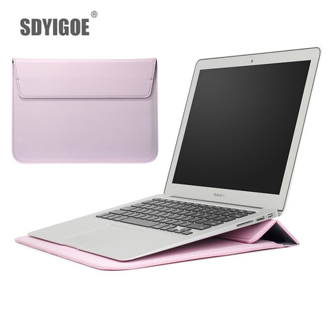 For Macbook 11/13" Liner Sleeve Protector Bag A1932 Air 13 Pro Retina 15 Laptop Case pro13 touchbar A2159 PU Leather Stand Cover