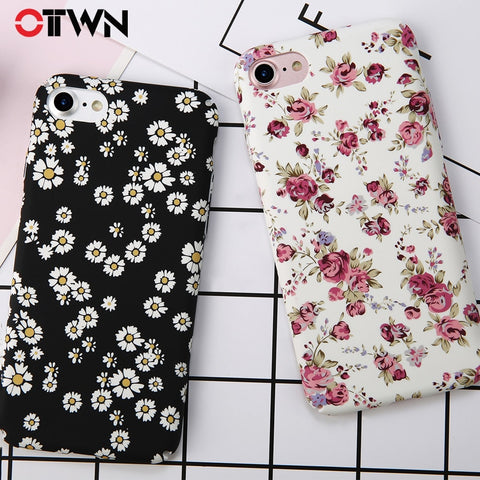 Ottwn Floral Flower Paint Phone Case For iPhone 6 Rose Daisy Green Leaves Cases Hard PC Full Back Cover For iPhone 6s 7 8 Plus